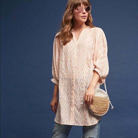 Maeve Tops - Anthropologie Maeve Womens Orange Multi Lena Yarn Dyed Oversized Tunic Top Large